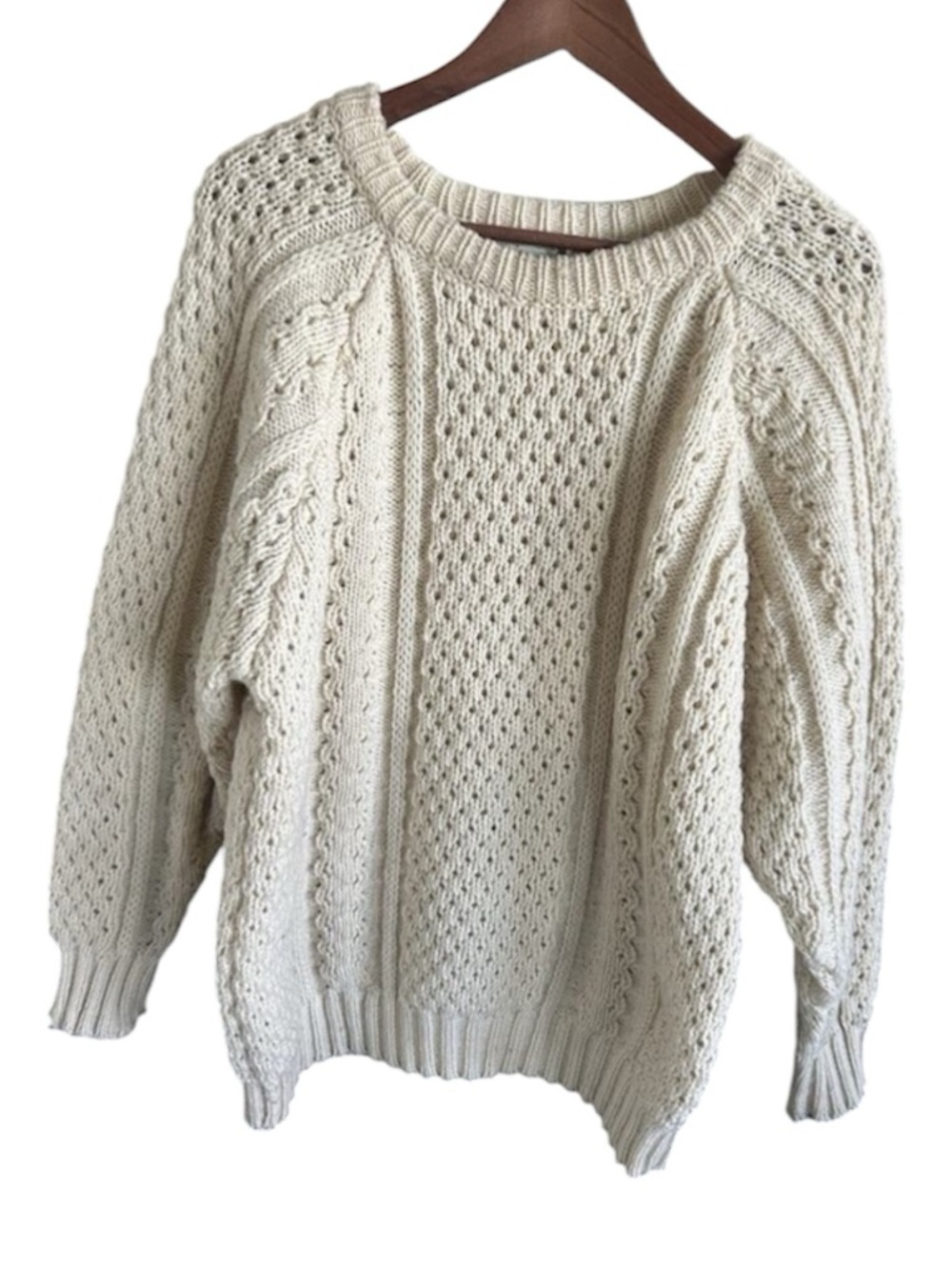 Gaeltarra Fisherman Sweater Mens M L 44 Cream Wool Cable Hand Knit Made Ireland